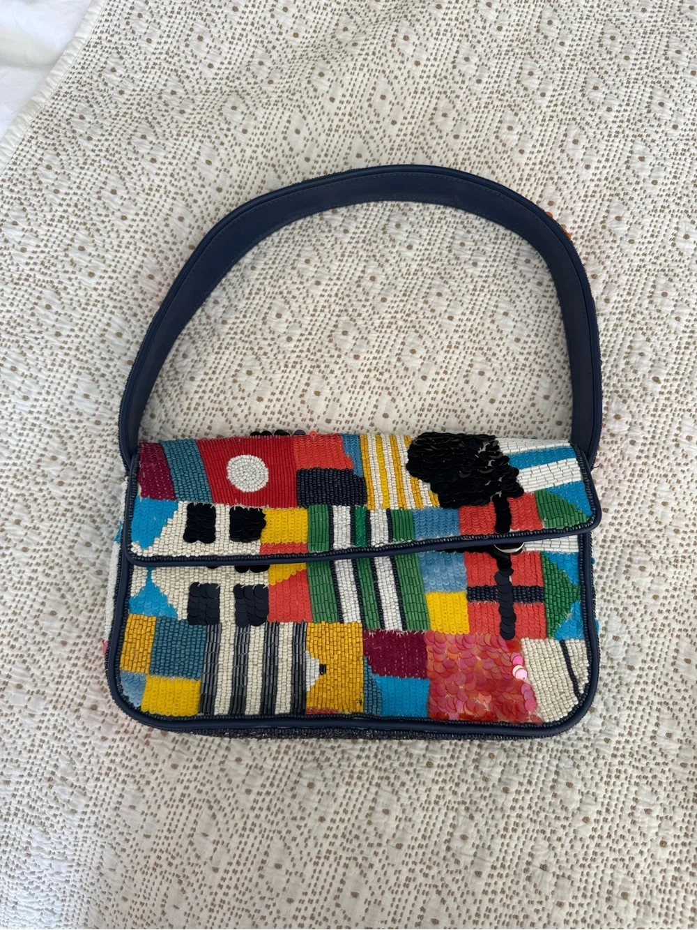 STAUD Multicolor Beaded Patchwork unique Shoulder Bag
